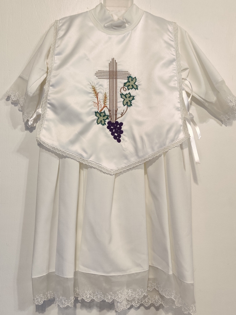 Boy's  Christening Dress with Embroidered Cross and Grapes